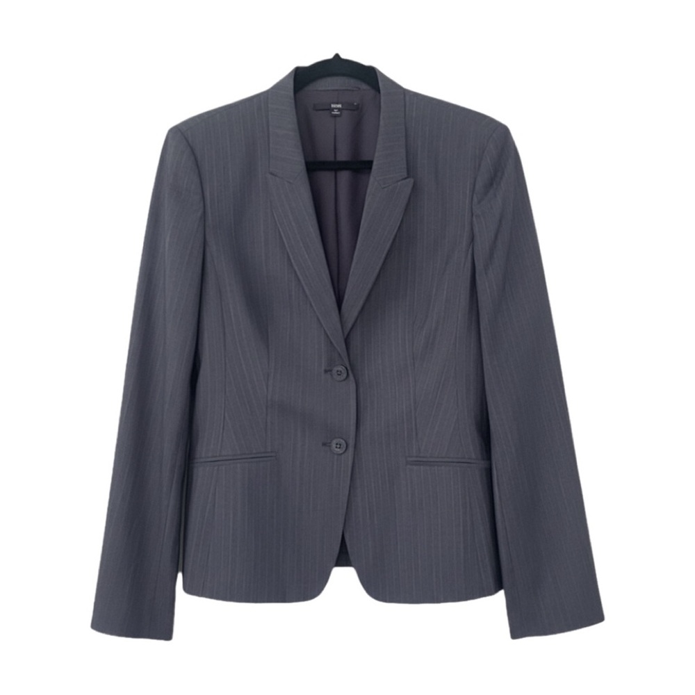 Hugo Boss Blazer Gray Pinstripe Women’s Sz 8 Wool Blend Blazer 2 Button Jacket